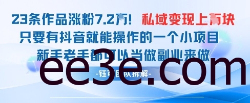 抖音私域项目23条作品涨粉7.2W，私域变现1W