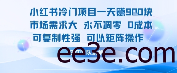 小红书冷门项目一天收益9张，市场需求大，0成本，可复制性强可以矩阵操作