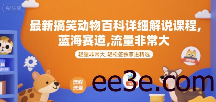 最新搞笑动物百科详细解说课程，蓝海赛道，流量非常大，轻松签独家进精选