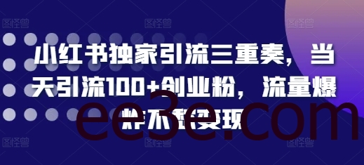 小红书独家引流三重奏，当天引流100+创业粉，流量爆炸不愁变现【揭秘】