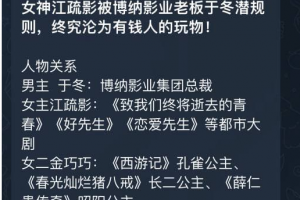 【独家大瓜】女神江疏影被博纳影业老板于冬潜规则，终究沦为有钱人的玩物！