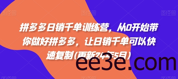 拼多多日销千单训练营，从0开始带你做好拼多多，让日销千单可以快速复制(更新24年12月)
