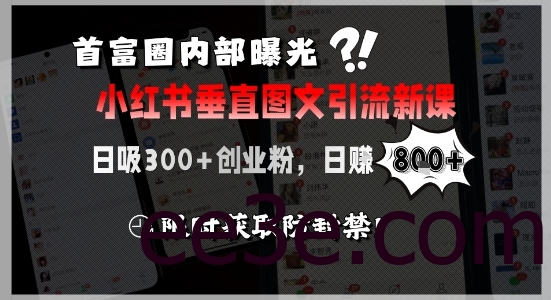 首富圈内部曝光小红书垂直图文引流新课，日吸300+创业粉，日入8张+，限时获取防封禁