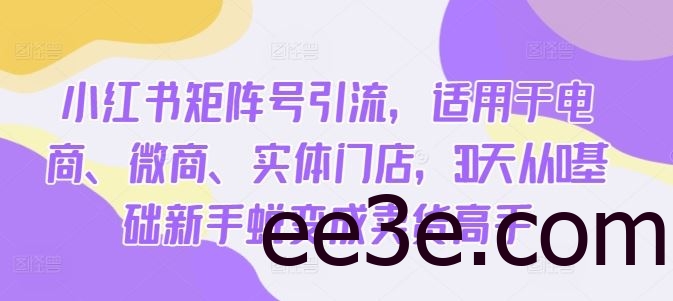 小红书矩阵号引流，适用于电商、微商、实体门店，30天从0基础新手蜕变成卖货高手