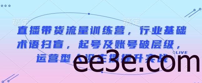 直播带货流量训练营，行业基础术语扫盲，起号及账号破层级，运营型人设主播提升实战
