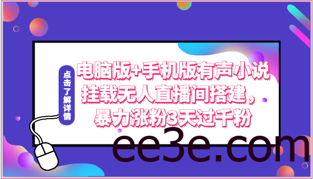 电脑版+手机版有声小说挂载无人直播间搭建，暴力涨粉3天过千粉
