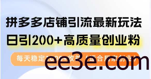 拼多多店铺引流最新玩法，日引200+高质量创业粉，每天稳定1000+收益（…