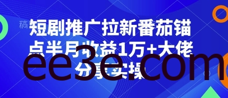 短剧推广拉新番茄锚点半月收益1万+大佬分享实操
