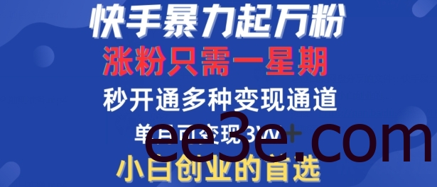 快手暴力起万粉，涨粉只需一星期，多种变现模式，直接秒开万合，单月变现过W【揭秘】