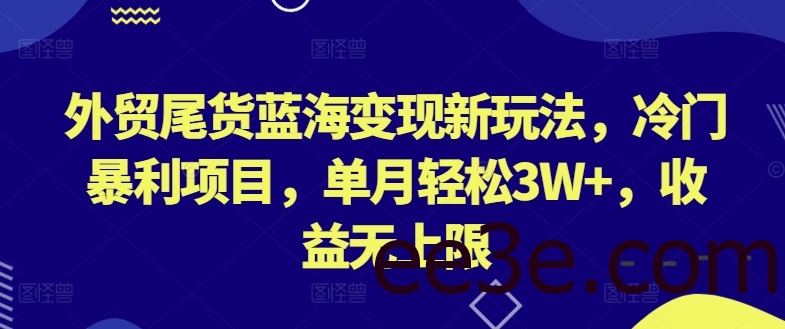外贸尾货蓝海变现新玩法，冷门暴利项目，单月轻松3W+，收益无上限