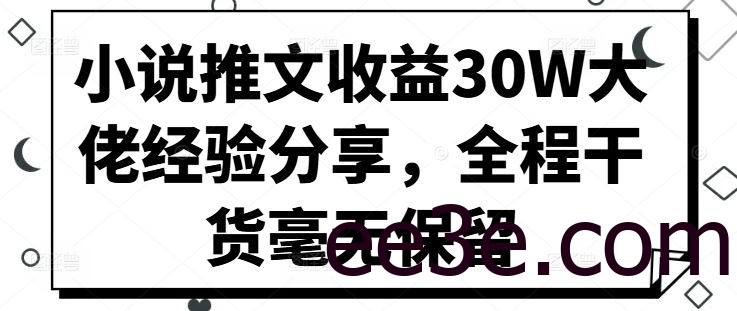 小说推文收益30W大佬经验分享，全程干货毫无保留