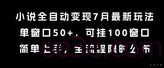 小说全自动变现7月玩法，单窗口50+，可挂100窗口，简单上手，全流程限时公布【揭秘】