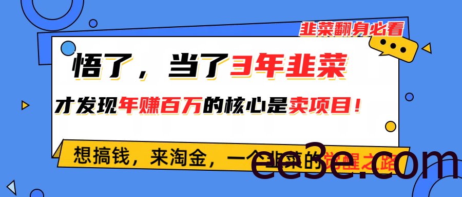悟了，当了3年韭菜，才发现网赚圈年赚100万的核心是卖项目，含泪分享！