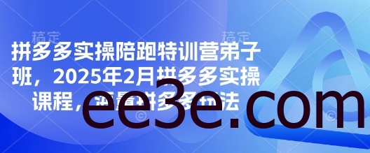 拼多多实操陪跑特训营弟子班，2025年2月拼多多实操课程，海量拼多多玩法
