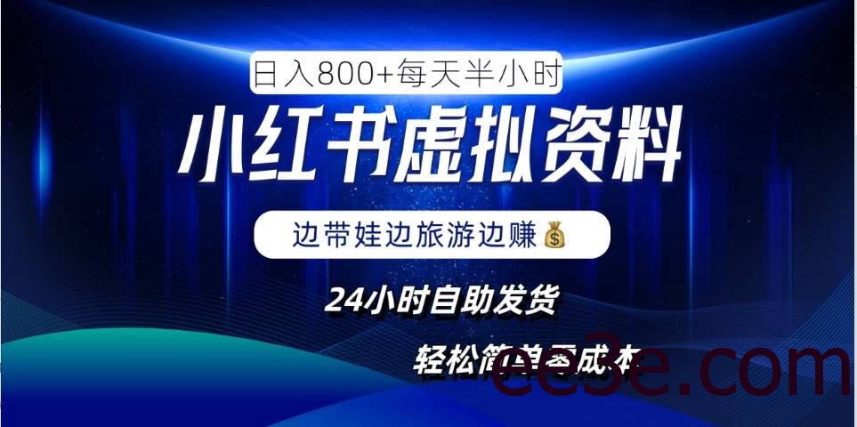 小红书虚拟资料项目，日入8张，简单易操作，24小时网盘自动发货，零成本，轻松玩赚副业