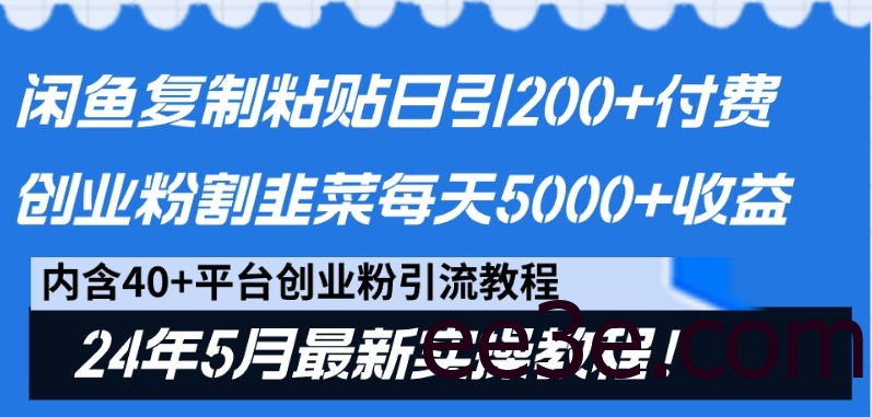 闲鱼复制粘贴日引200+付费创业粉，24年5月最新方法！割韭菜日稳定5000+收益
